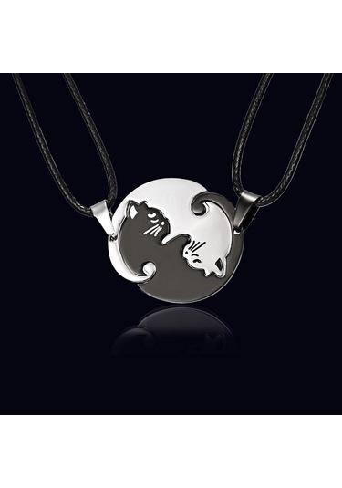 Sones Çiftler Takı Kolyeler Titanyum Çelik Hayvan Kedi Kolye Metal Zincirli Beyaz Ve Siyah Kedi