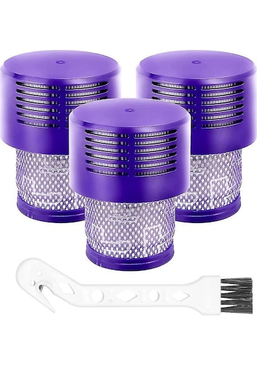 Yaleker  V10 Sv12 Uyumlu Hepa Filtresi - Yıkama & Yeniden Kullanım, 0.3 Mikron Toz Tutma, Temizlik Fırçası İçeren 3 Adet Değişim Filtresi