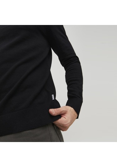 Jack & Jones Erkek Bisiklet Yaka Triko Kazak - Emil - 12208364 Siyah