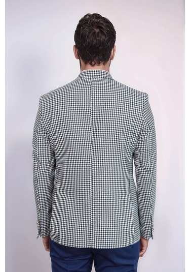 Lacivert Kazayağı Desenli Gold Renk Metal Düğmeli Slim Fit Erkek Blazer Ceket - Wessi Navy Blue