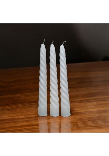 Denic 3 Lü Parlak Beyaz   İtalyan Burgulu   Şamdan Mum  Kıvrımlı Mum