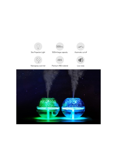 Leezsing 500ml Büyük Kapasiteli Soğuk Sis Nemlendirici Esansiyel Yağ Difüzörü Starlight Projeksiyon Gece Lambası