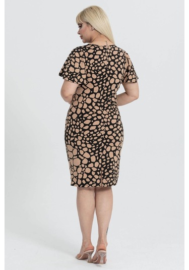 Kadın Siyah Vizon Taş Desenli Kelebek Kol Kuplu Büyük Beden Elbise-siyah Siyah