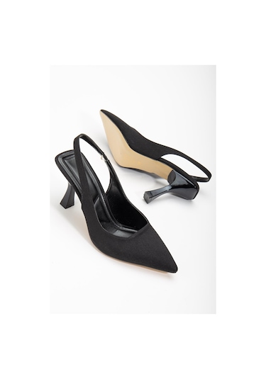 Saten Arka Açık Siyah Kadın Topuklu Ayakkabı-2739 - Siyah