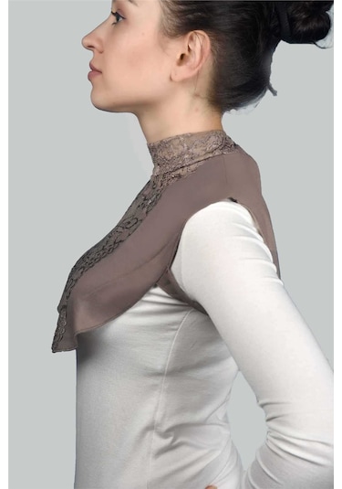 Altobeh Kadın Penye Tesettür Daire Yakalı Dantelli Boyunluk - Koyu Vizon