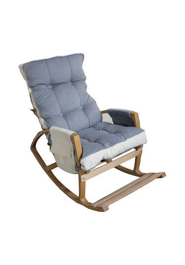 Vezir Lüks Ahşap Gri/Krem Renkli Sallanan Sandalye - Tv Ve Dinlenme Koltuğu