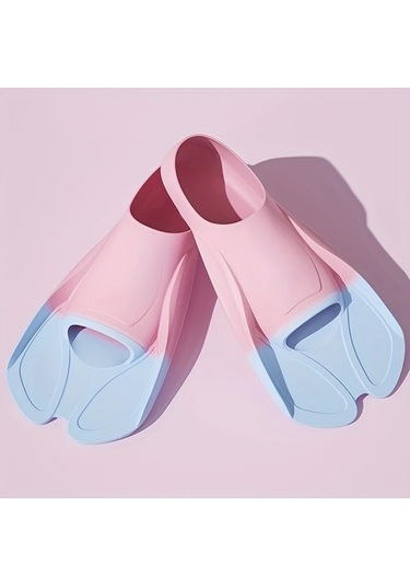 Elmpaly Mavi + Açık Beyaz M36-38 Yetişkin Silikon Palet Yüzme Eğitimi Dalış Kısa Palet Akuamarin