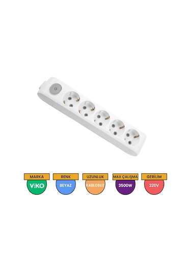 Viko Multi-let 5'li Grup Priz Anahtarlı Topraklı Çocuk Korumalı Klemensli Beyaz - 90117500