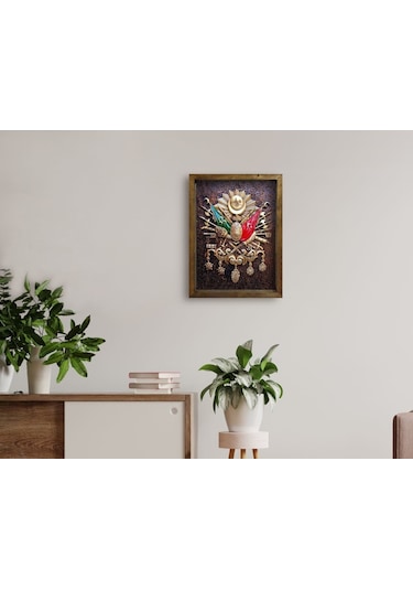 Bk Home Osmanlı Arması Tasarımlı Doğal Masif Ahşap Çerçeveli Tabl (551057924)