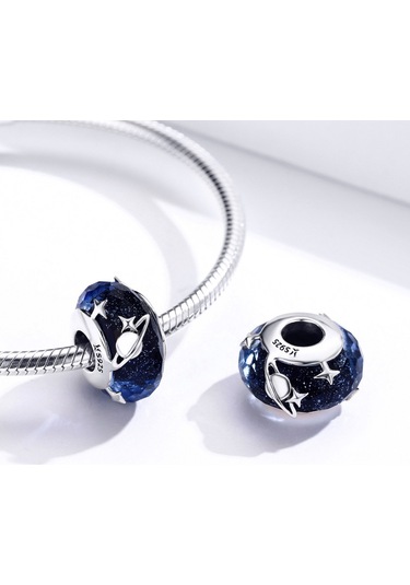 S925 Ayar Gümüş Kolye Yıldızlı Gökyüzü Yönlü Cam Boncuk Mavi Yıldızlararası Gevşek Boncuk Çok Renkli