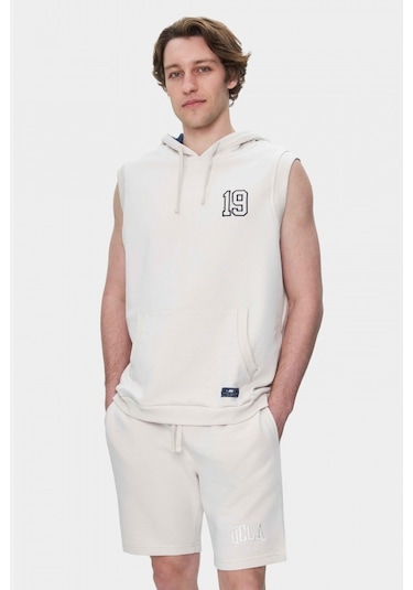 Ucla Hewıtt Kemik Rengi Nakışlı Sıfır Kol Sweatshırt Oversize Erkek Sweatshirt Kemik Rengi Kemik