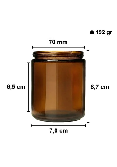 Rotanev 3 Adet 210 ml Cam Kavanoz Amber Mumluk 210 Cc Metal Siyah Kapaklı Mum Kavanozu Kahverengi