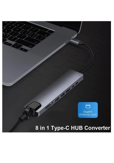 Type C To Hdmi Usb 3.0 Sd Microsd 8 İn 1 Kart Rj45 Ethernet Çevir