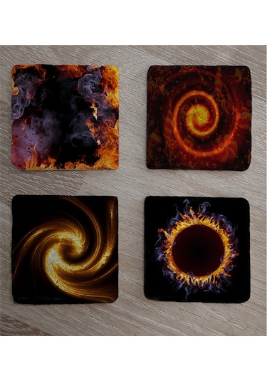Güneş Tutulması Ve Kozmik Görüntüler Doğal Taş Bardak Altlığı 4'lü Set - Natural Stone Coasters - Taş Çok Renkli
