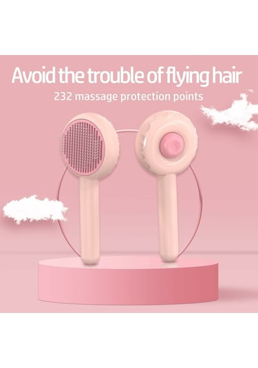 Geeksen Kedi Ve Köpek Bakım Fırçası - Otomatik Temizleme, Uzun Ve Orta Tüy, Dokunmatik Düğme, Masaj Ve Tüy Alma, Pembe