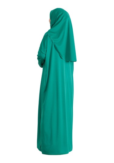 Keseli Namaz Elbisesi Eşarp Ve Tesbih Hazır Tesettür Giyim Türban Müslüman Giysi Takım Yeşil