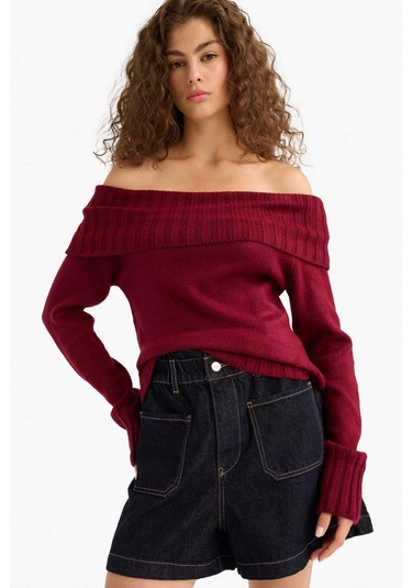 Defacto Slim Fit Dar Kesim Açık Omuz Kazak E8345ax25wnbr456 Bordo Defacto Slim Fit Dar Kesim Açık Omuz Kazak E8345ax25wnbr456 Bordo