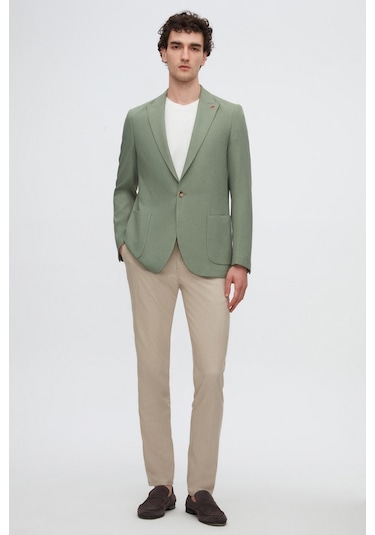 Twn Slim Fit Yeşil Armürlü Uçan Blazer Kumaş Ceket 4ef04zb024092 Yeşil