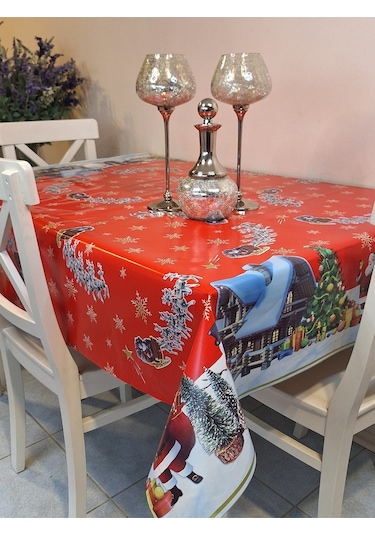 Yeni Yıl Desenli Elyaflı Pvc Masa Örtüsü Silinebilir Ve Su Geçirmez Muşamba Mrl134a Kırmızı