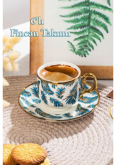 Porsima Yalın Altın Yaldızlı 6 Kişilik 12 Parça Fincan Seti Türk Kahvesi Takımı Kahve Fincanı Gül Kurusu