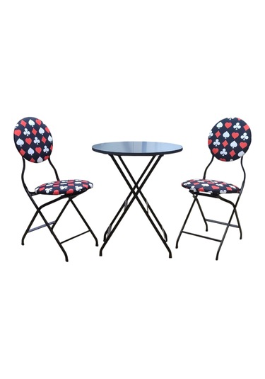 Katlanabilir İskanbil Desenli Metal Masa Ve Sandalye Takımı - 2 S