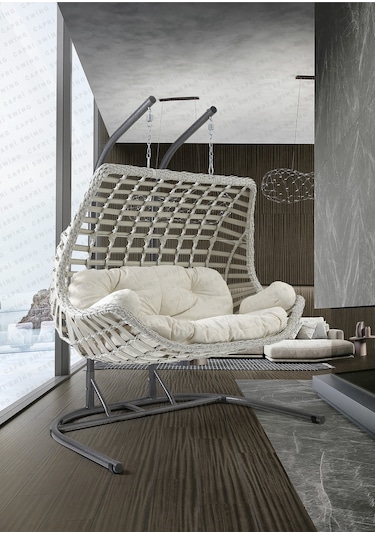 Gardenya Bahçe Capri Swing Cunda Rattan Bahçe Ve Balkon Salıncağı Beyaz