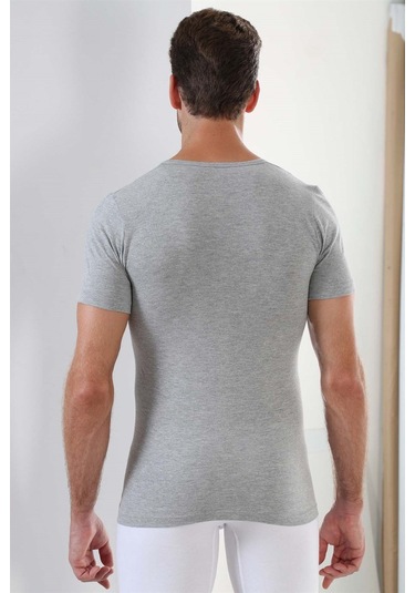 Erkek Gri Sıfır Yaka Kısa Kol Fanila Tişört %100 Pamuklu Penye 3'lü Paket Gri
