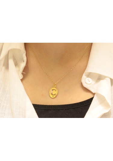 14 Ayar Altın Aynalı Zincirli Ç Harfi Guler1003075