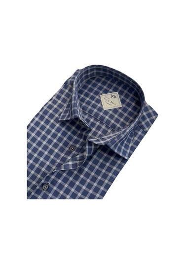 Linen Keten Klasik Kısa Kollu İki Cepli Kapaklı Mavi Baba Gömleği Regular Kalıp -10283 Mavi