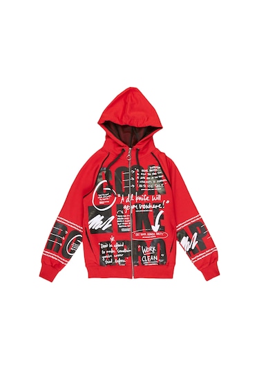 Erkek Çocuk /Kız Çocuk Cook Yazı Desenli Cepli Fermuarlı Kapüşonlu Hırka