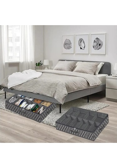 Yatak Altı Ayakkabı Organizeri Düz Fermuarlı Toz Geçirmez Nonwoven Kumaş 10 Bölmeli Yumuşak Bölme Yatak Altı Ayakkabı Kutusu Spor Ayakkabılar İçin - Siyah Diğer