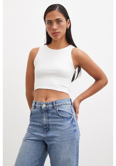 Never More Basic Crop Top Beyaz Beyaz