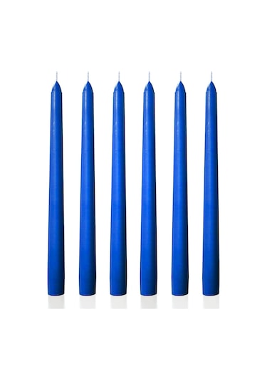 6 Lı Kısa Mavi Konik Şamdan Mum Yükseklik 18 Cm Mavi