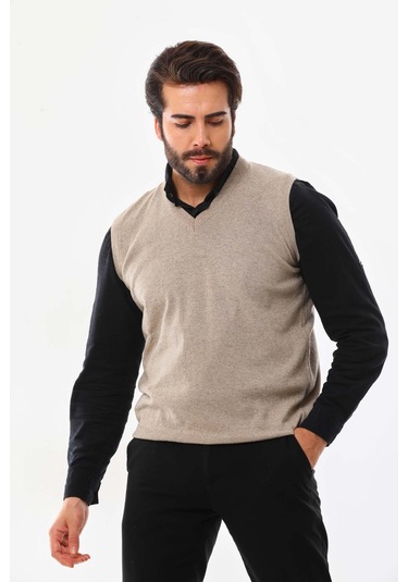 Günay Erkek V Yaka Yün Süveter 0108 Bej
