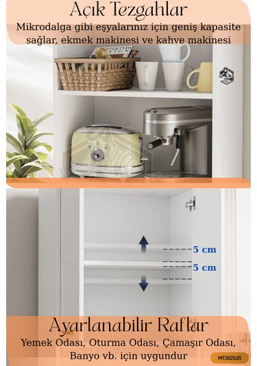 Tamamı Mdf 4 Kapaklı Ve Açık Raflı Çok Amaçlı Mutfak Dolabı/kavan