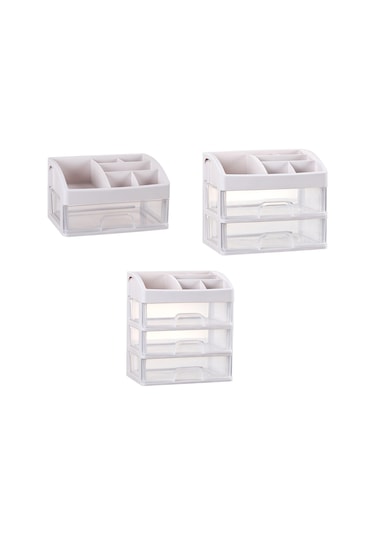 Teltree Şeffaf Çekmeceli Organizatör - Kozmetik Ve Masaüstü Düzenleme İçin 3 Katlı Pratik Saklama Kutusu Şeffaf