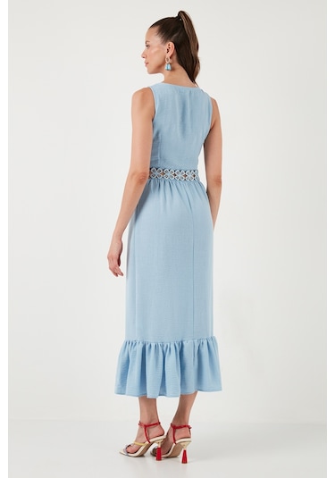 Lela Regular Fit Volanlı Kolsuz Midi Bayan Elbise 611El574 Bebe Mavi