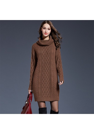 Sones Sonbahar Ve Kış Örgü Elbiseler Uzun Balıkçı Yaka Kazak Kadınlar İçin Deve Camel