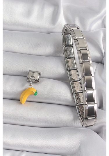 316l Çelik Gümüş Renk Sallantı Muz Model Nomination Charm Çok Renkli