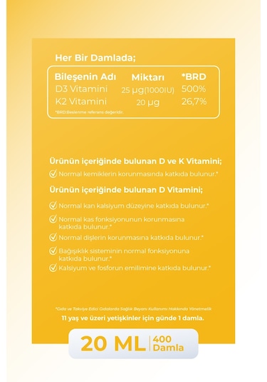 Voop D3K2 Vitamini D3 Vitamini D Vitamini Sprey Ve Damla 20 ML
