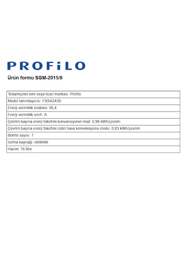 Profilo FXSA243S 76 LT Buhar Destekli Ankastre Fırın