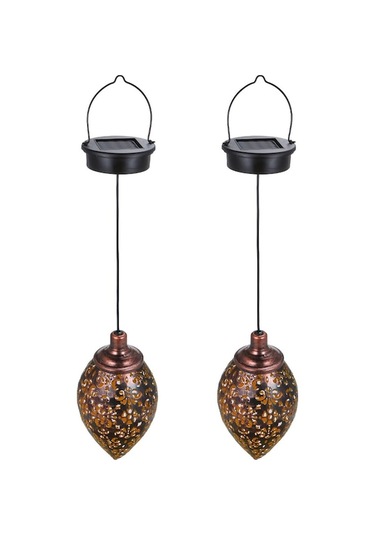 Solar Enerji İle Çalışan, Ip44 Su Geçirmez, Kahverengi Zeytin Desenli Bahçe/veranda Dekoratif Askı Lambası 2 Adet
