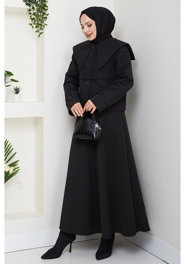 Pelerin Görünüm Astarlı Trenç 1625 - Siyah Siyah