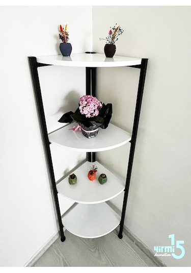 Yirmi15 Köşe Kitaplık- Beyaz Köşe Kitaplık- 4 Raflı Köşe Kitaplık