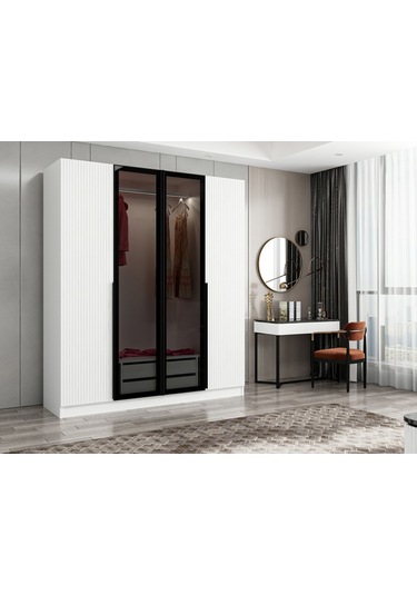 Kale Plus 4 Mebran Kapaklı 2ç Dolap Beyaz Mebran Füme Cam 210cm Beyaz