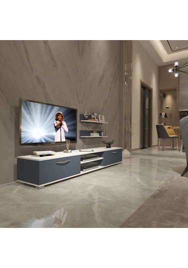 Decoraktiv Eko 4 Mdf Dvd Tv Ünitesi Tv Sehpası Beyaz - Antrasit