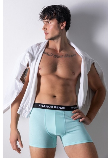 Franco Renzo Erkek 3 Lü Premium Kutu Likralı Boxer Taş - Bebe Mavi - Bordo Çok Renkli