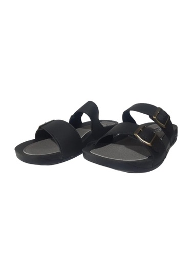 Alc Eren Erkek Siyah Çift Tokalı Ortopedik Taban Günlük Terlik Siyah