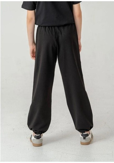 Siyah Cebi Taşlı Paça Brit Lastikli Stoperli Kız Çocuk Eşofman Altı 6168s Anrasit