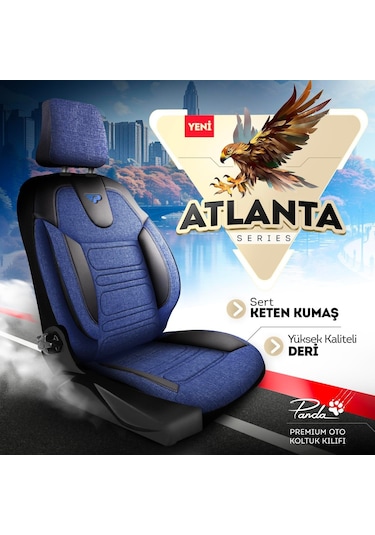 Panda Atlanta Serisi Keten Kumaş Oto Koltuk Kılıfı   - Tam Set